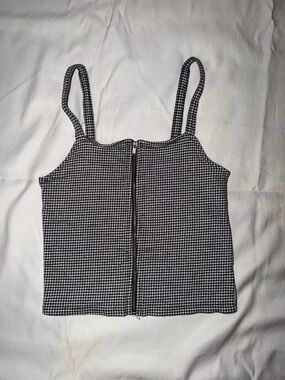 American Eagle Outfitters Black and White Gingham Zip-Front Camisole